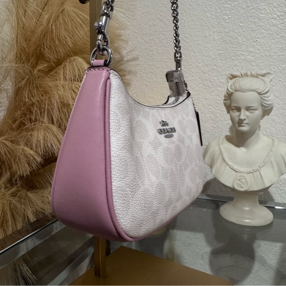 Coach NWT Mini Teri Shoulder Bag w/Crossbody Strap CW323 -Silver/Chalk/Carnation - Picture 5 of 16